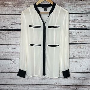 Victoria’s Secret Silk Button Down Blouse Ivory Black Size Small 2013 Rare Find!